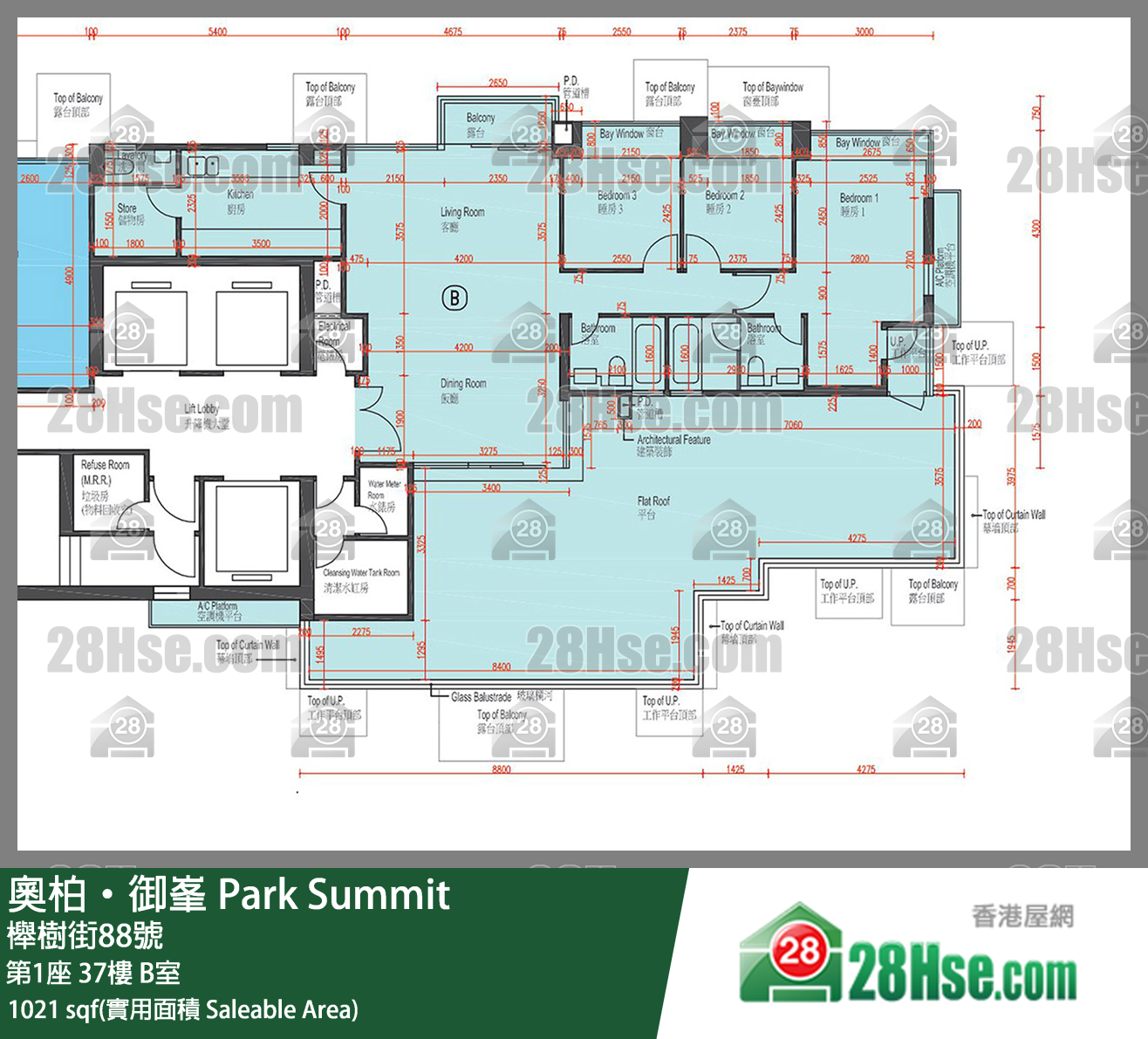 奧柏御峯 第1座37樓 B室 平面圖