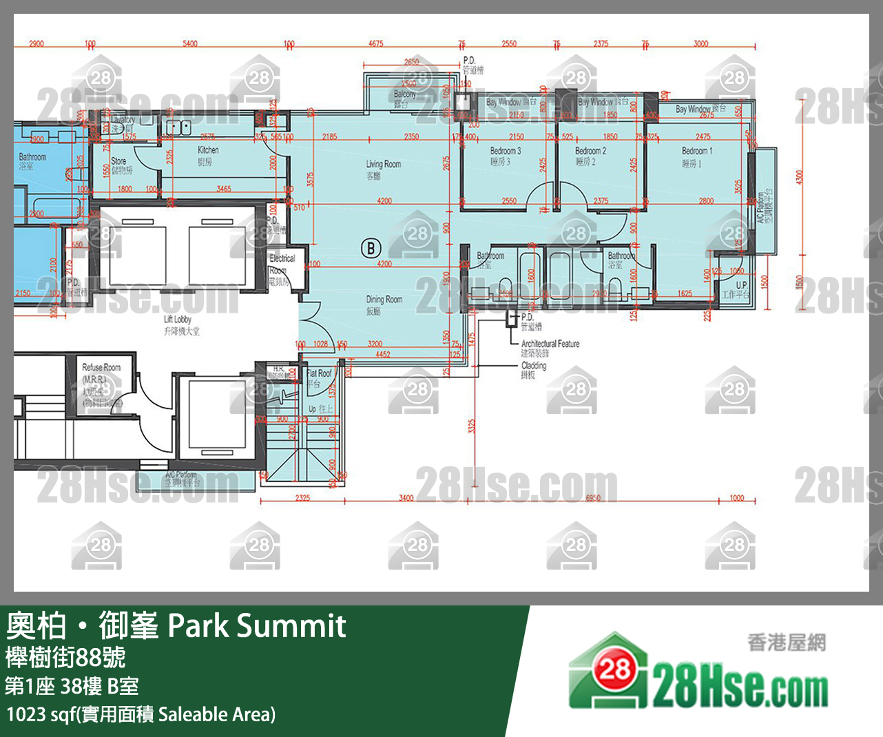 奧柏御峯 第1座 38樓 B室 平面圖