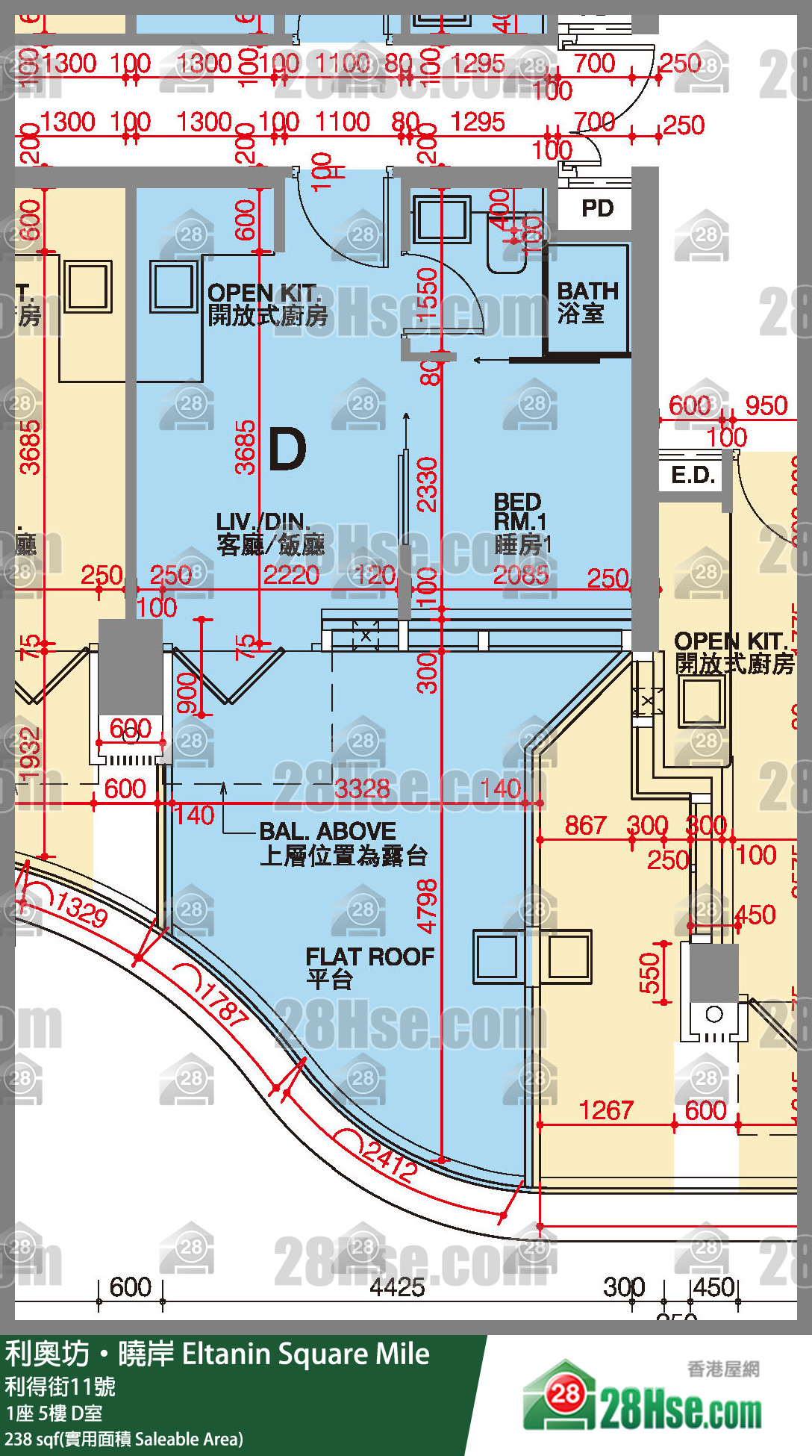 利奥坊晓岸 1座 5楼 D室 平面图