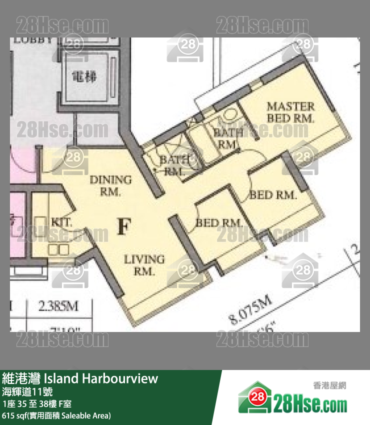 維港灣 1座 38樓 F室 平面圖