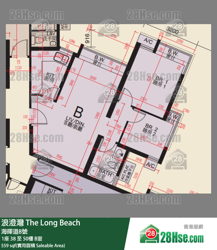 浪澄灣 1座50樓 B室 平面圖