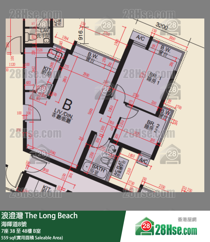 浪澄灣 7座 48樓 B室 平面圖