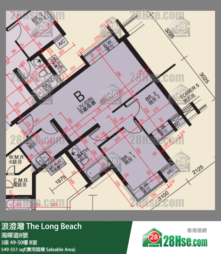 浪澄灣 3座49樓 B室 平面圖