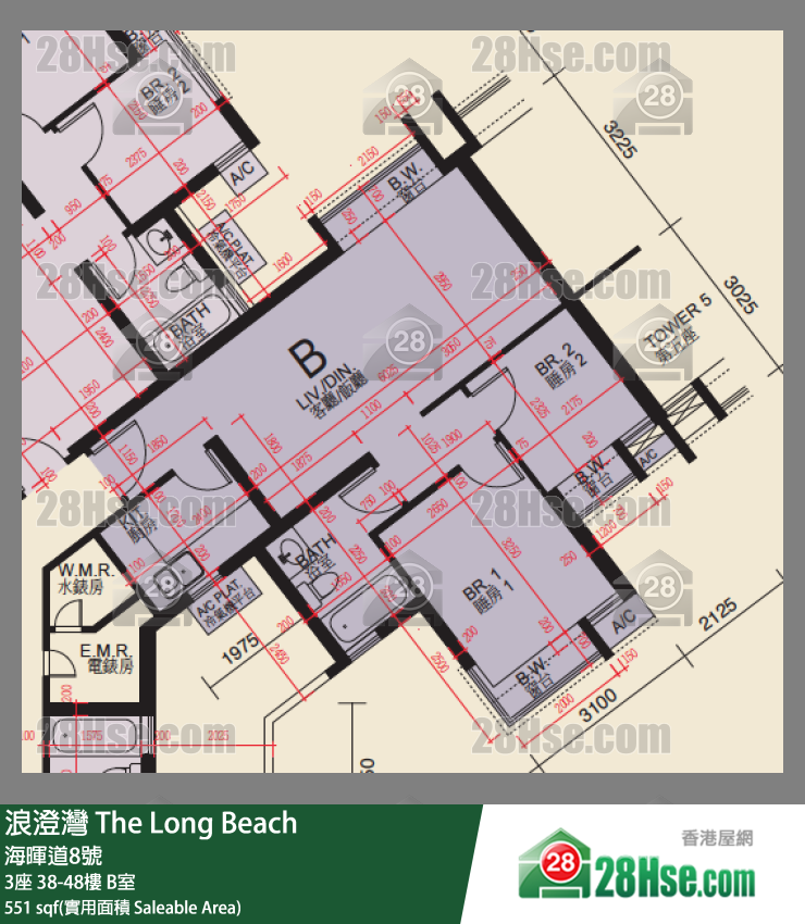 浪澄灣 3座39樓 B室 平面圖