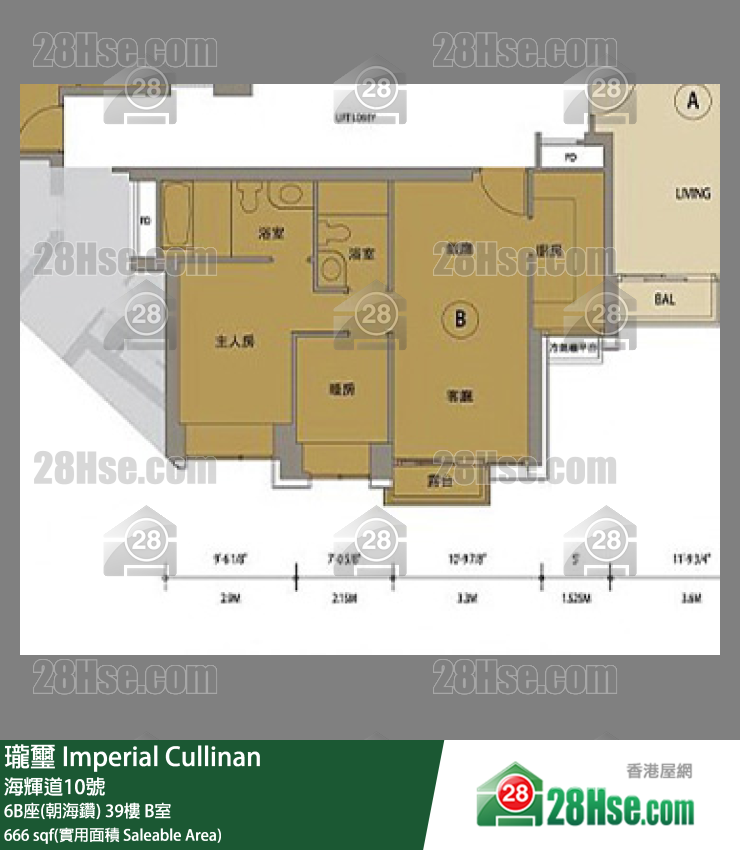 瓏壐 6B座(朝海鑽)39樓 B室 平面圖