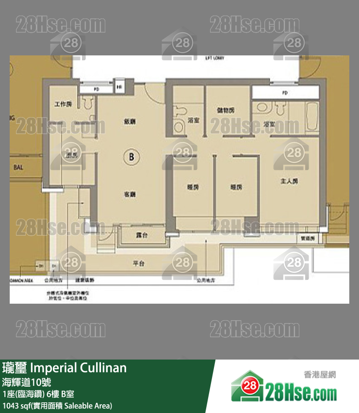 珑壐 1座(临海钻)6楼 B室 平面图