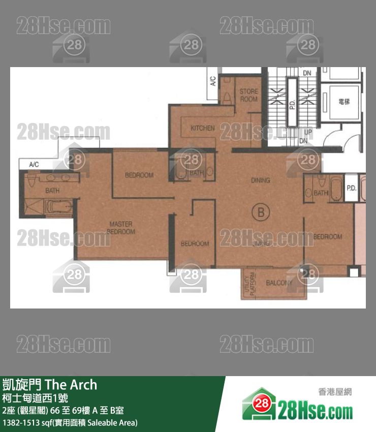 凱旋門 2座 (觀星閣)67樓 B室 平面圖