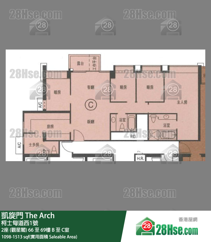 凱旋門 2座 (觀星閣) 66樓 C室 平面圖