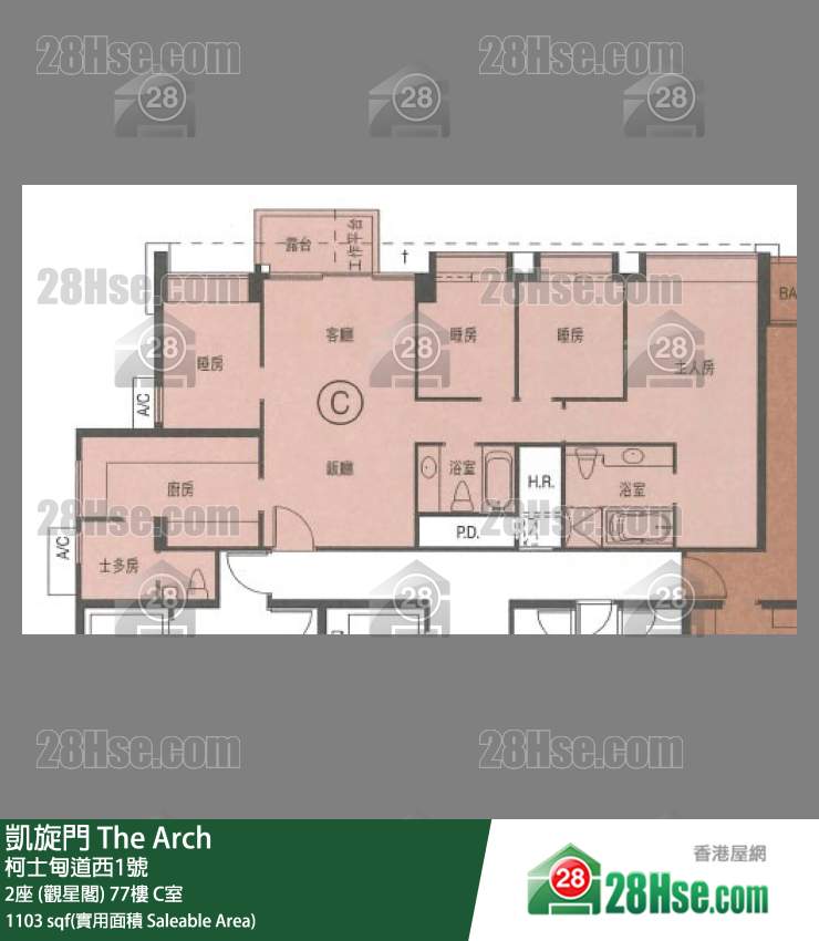 凱旋門 2座 (觀星閣) 77樓 C室 平面圖