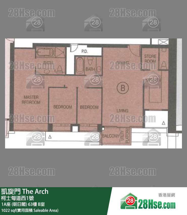 凯旋门 1A座 (朝日阁) 63楼 B室 平面图