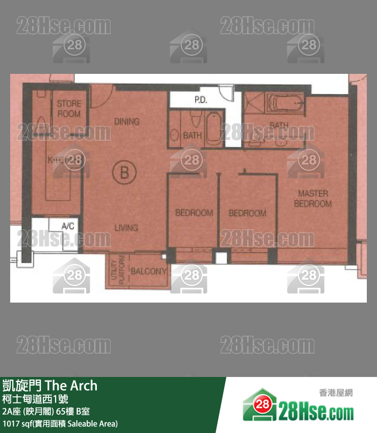 凱旋門 2A座 (映月閣)65樓 B室 平面圖