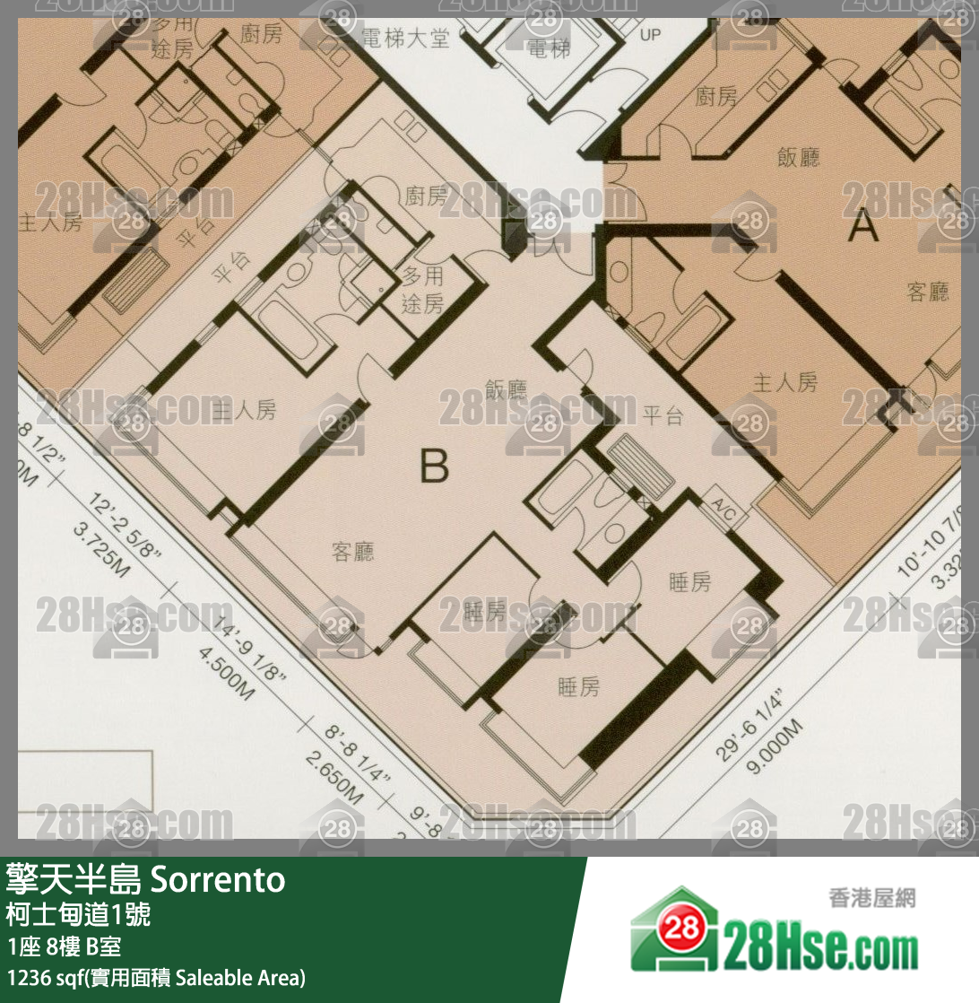 擎天半島 1座 8樓 B室 平面圖