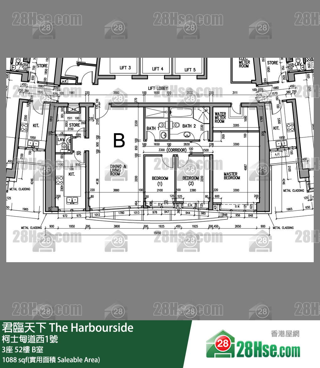 君臨天下 3座 52樓 B室 平面圖