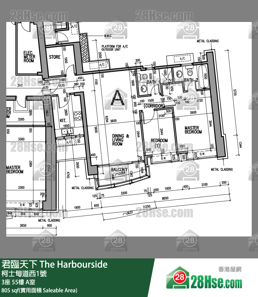 君臨天下 3座 55樓 A室 平面圖