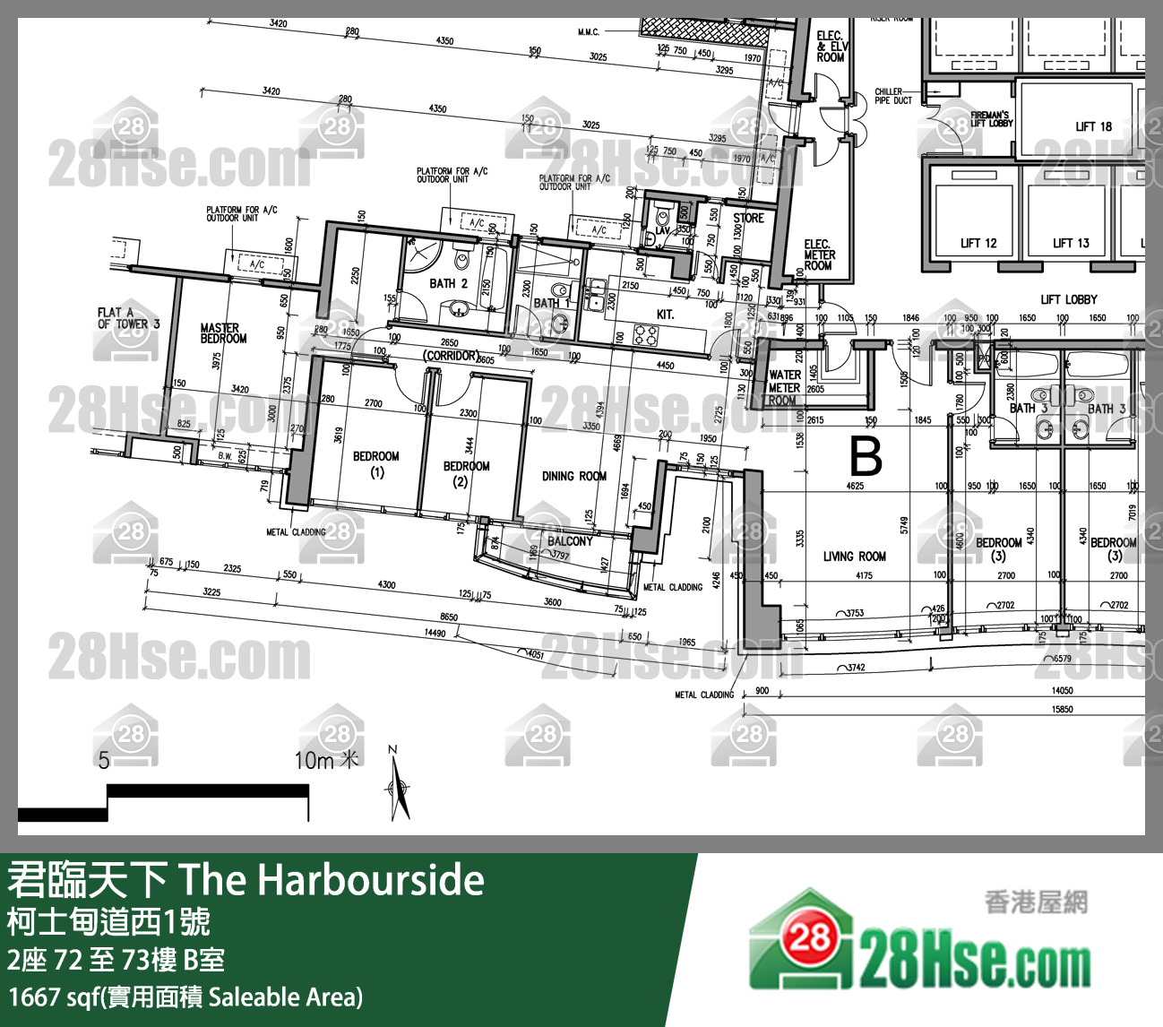 君臨天下 2座72樓 B室 平面圖
