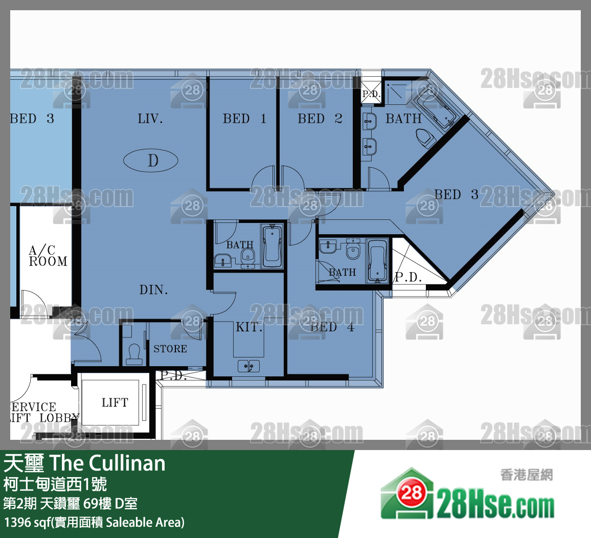 天玺 第2期天钻玺69楼 D室 平面图