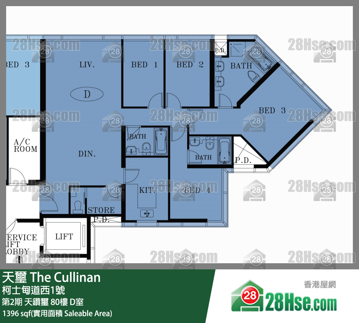 天玺 第2期 天钻玺 80楼 D室 平面图