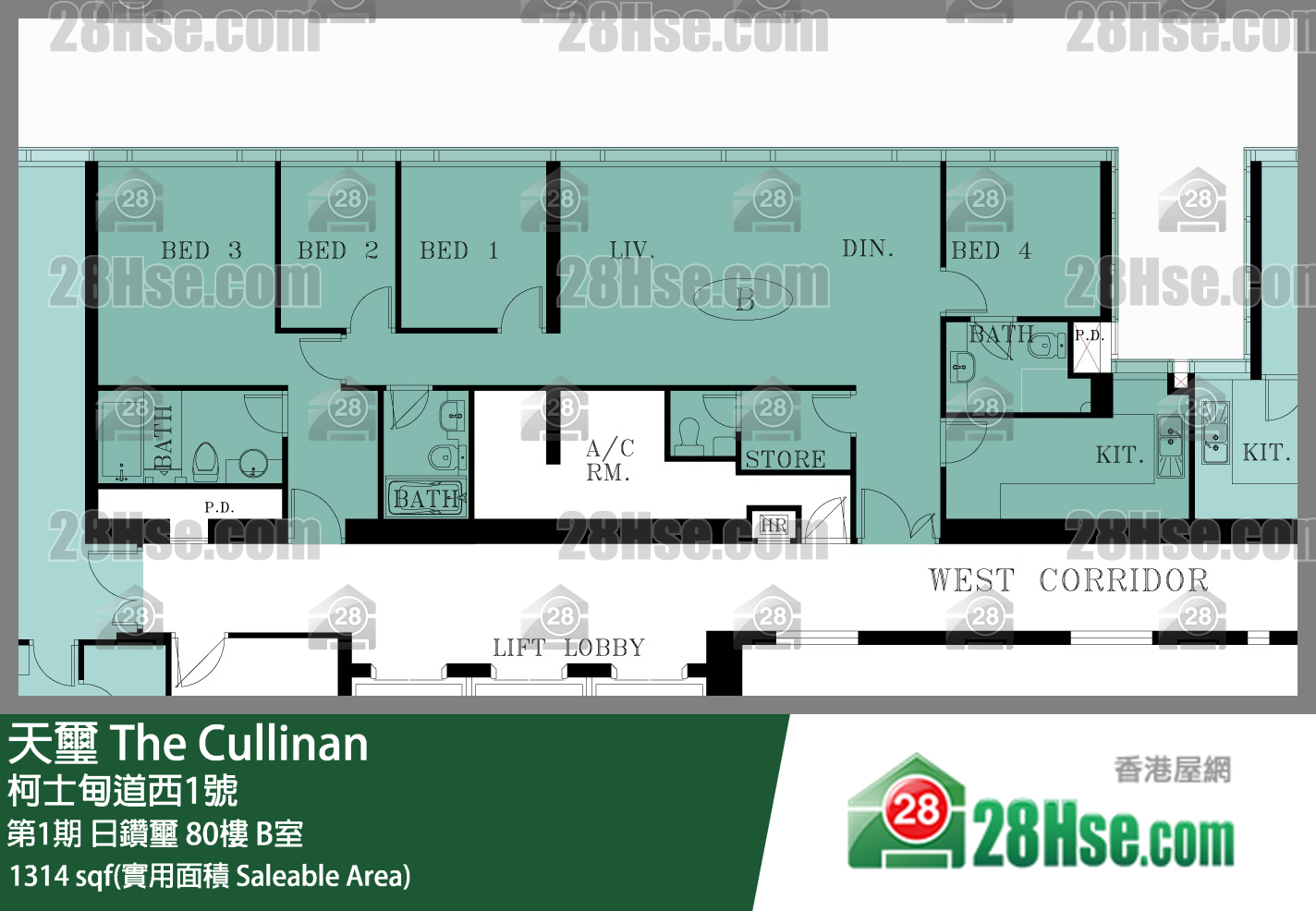 天玺 第1期日钻玺80楼 B室 平面图