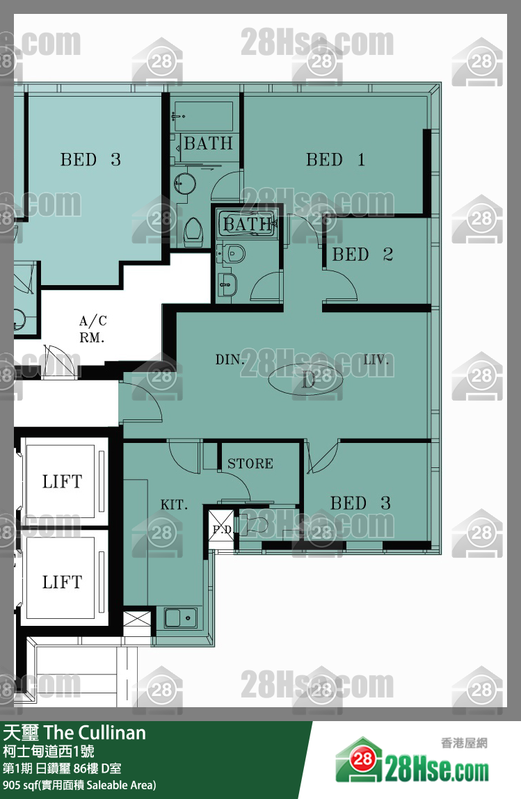 天玺 第1期日钻玺86楼 D室 平面图