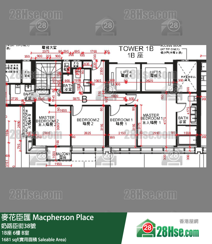 麥花臣匯 1B座 6樓 B室 平面圖