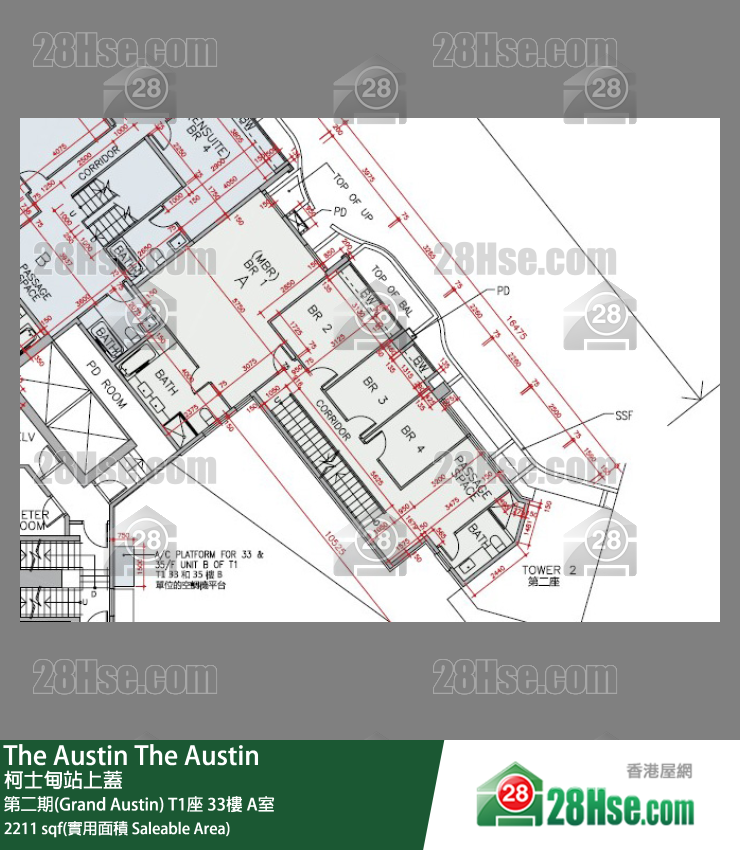 The Austin 第二期(Grand Austin)T1座33楼 A室 平面图