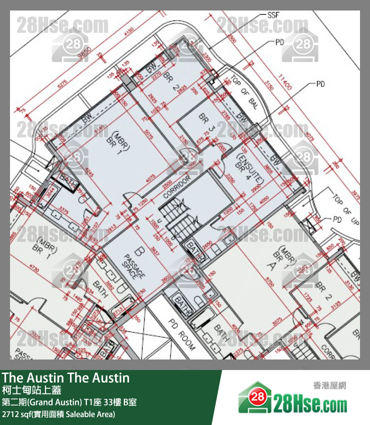 The Austin 第二期(Grand Austin) T1座 33楼 B室 平面图