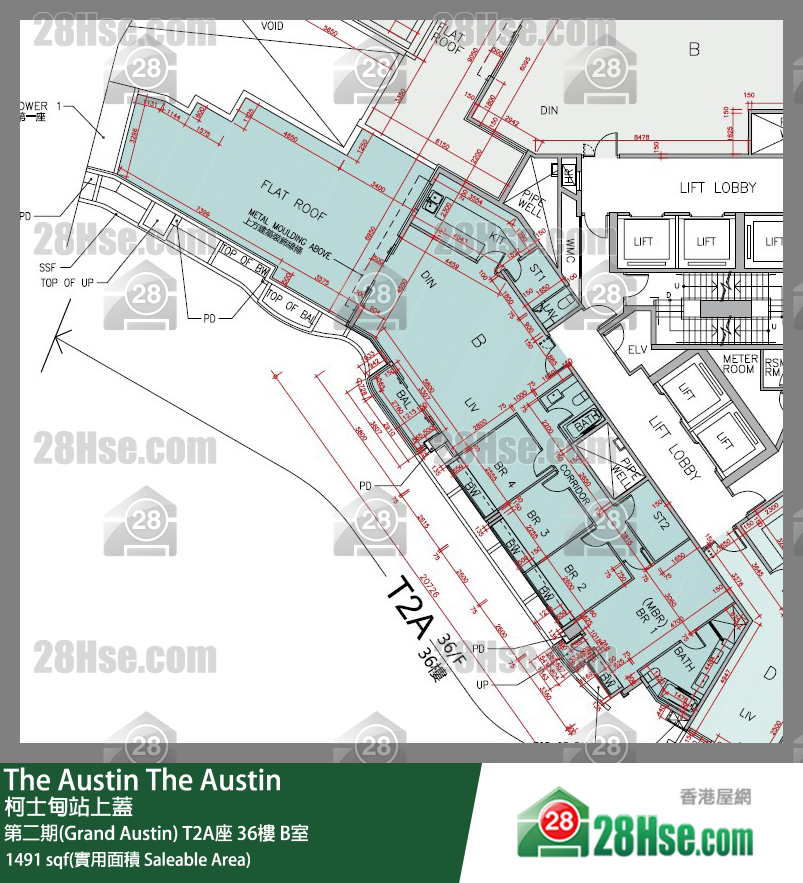The Austin 第二期(Grand Austin) T2A座 36樓 B室 平面圖
