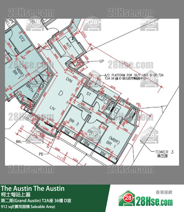 The Austin 第二期(Grand Austin)T2A座36樓 D室 平面圖
