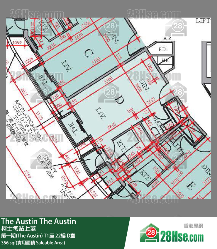 The Austin 第一期(The Austin) T1座 22楼 D室 平面图