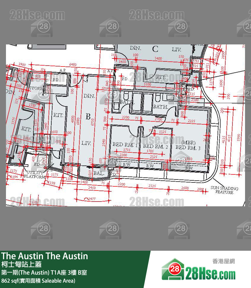 The Austin 第一期(The Austin)T1A座3楼 B室 平面图
