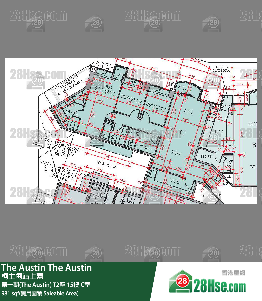 The Austin 第一期(The Austin)T2座15楼 C室 平面图