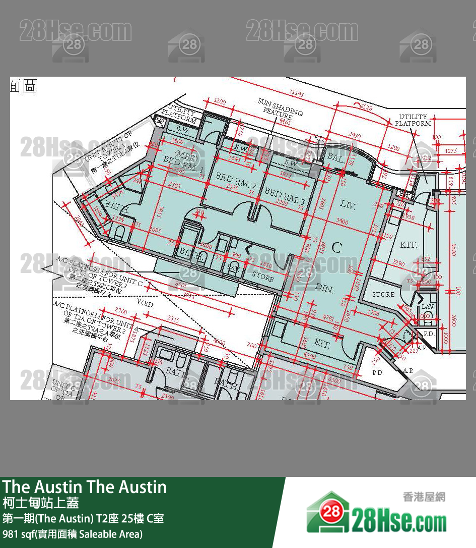 The Austin 第一期(The Austin)T2座25楼 C室 平面图