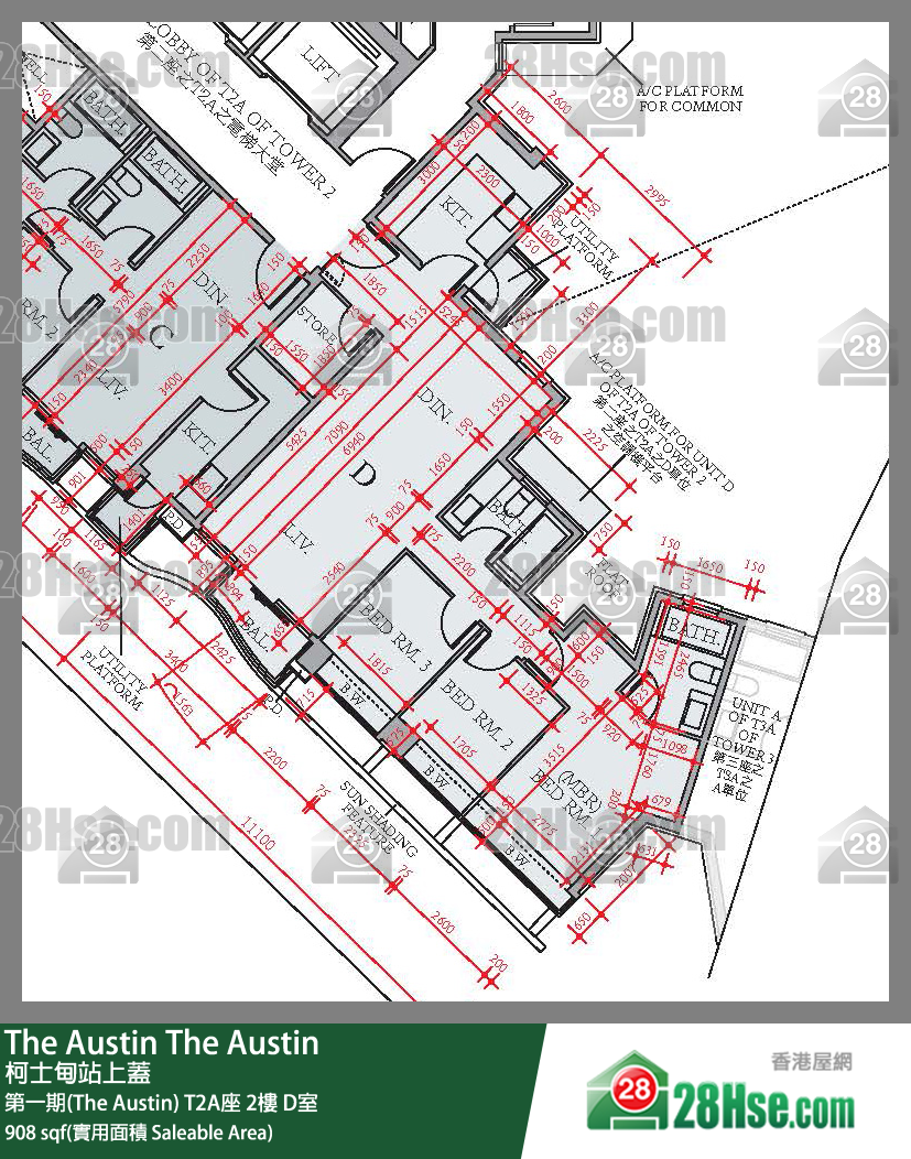 The Austin 第一期(The Austin)T2A座2楼 D室 平面图
