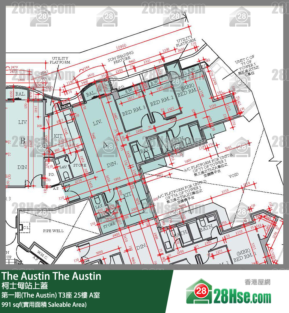 The Austin 第一期(The Austin) T3座 25楼 A室 平面图