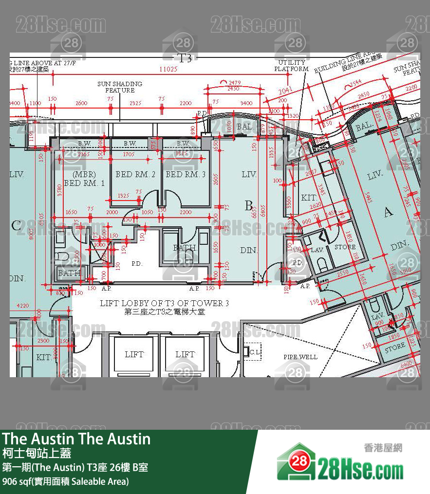 The Austin 第一期(The Austin)T3座26楼 B室 平面图