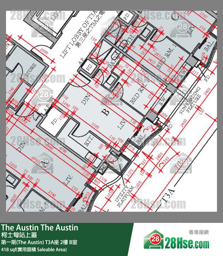 The Austin 第一期(The Austin) T3A座 2楼 B室 平面图