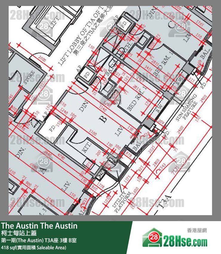The Austin 第一期(The Austin) T3A座 3楼 B室 平面图