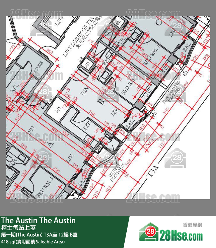 The Austin 第一期(The Austin) T3A座 12楼 B室 平面图