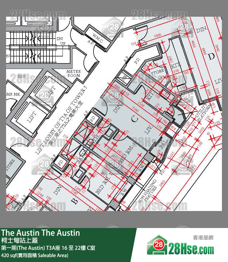 The Austin 单位平面图(由 28Hse 提供)