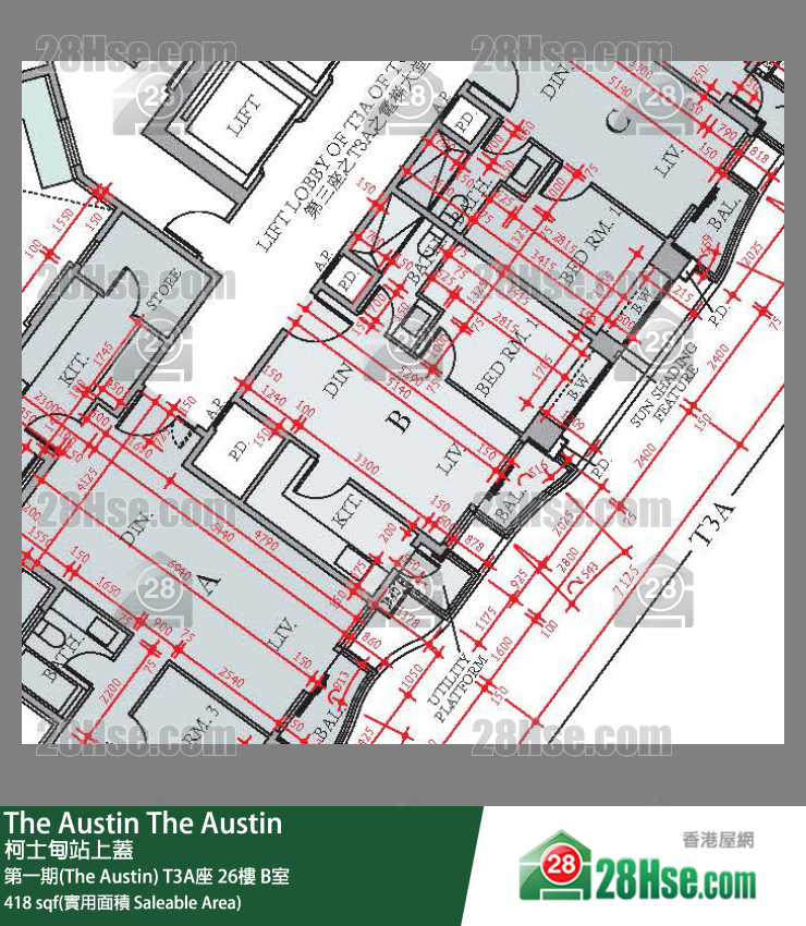 The Austin 第一期(The Austin)T3A座26楼 B室 平面图