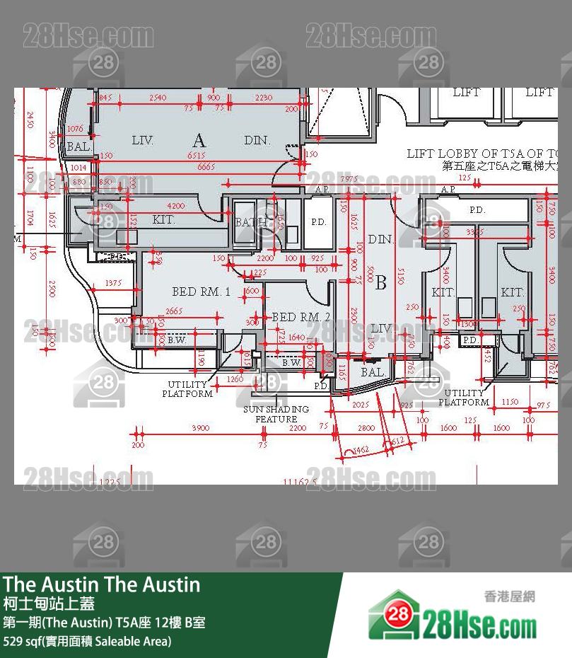 The Austin 第一期(The Austin) T5A座 12楼 B室 平面图