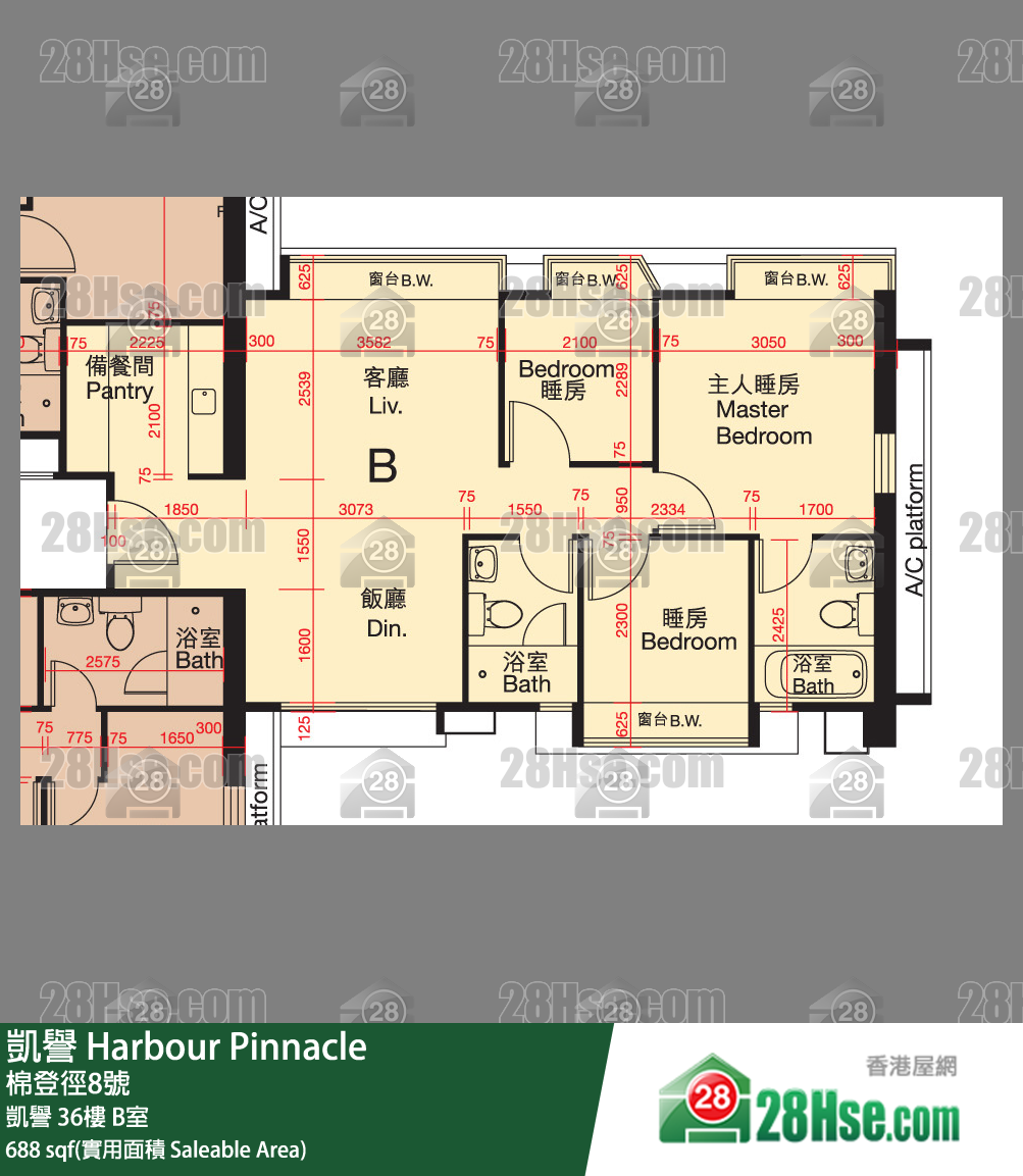 凯誉 凯誉36楼 B室 平面图