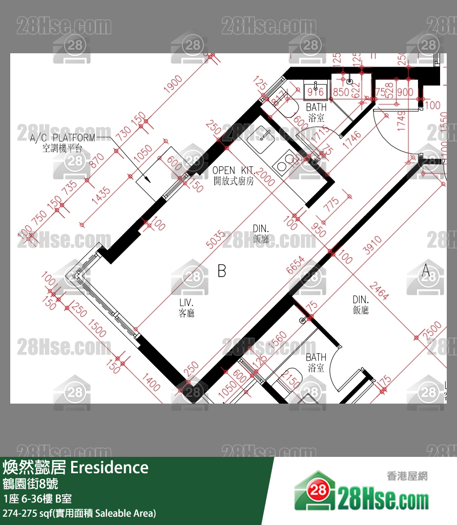 煥然懿居 1座 8樓 B室 平面圖