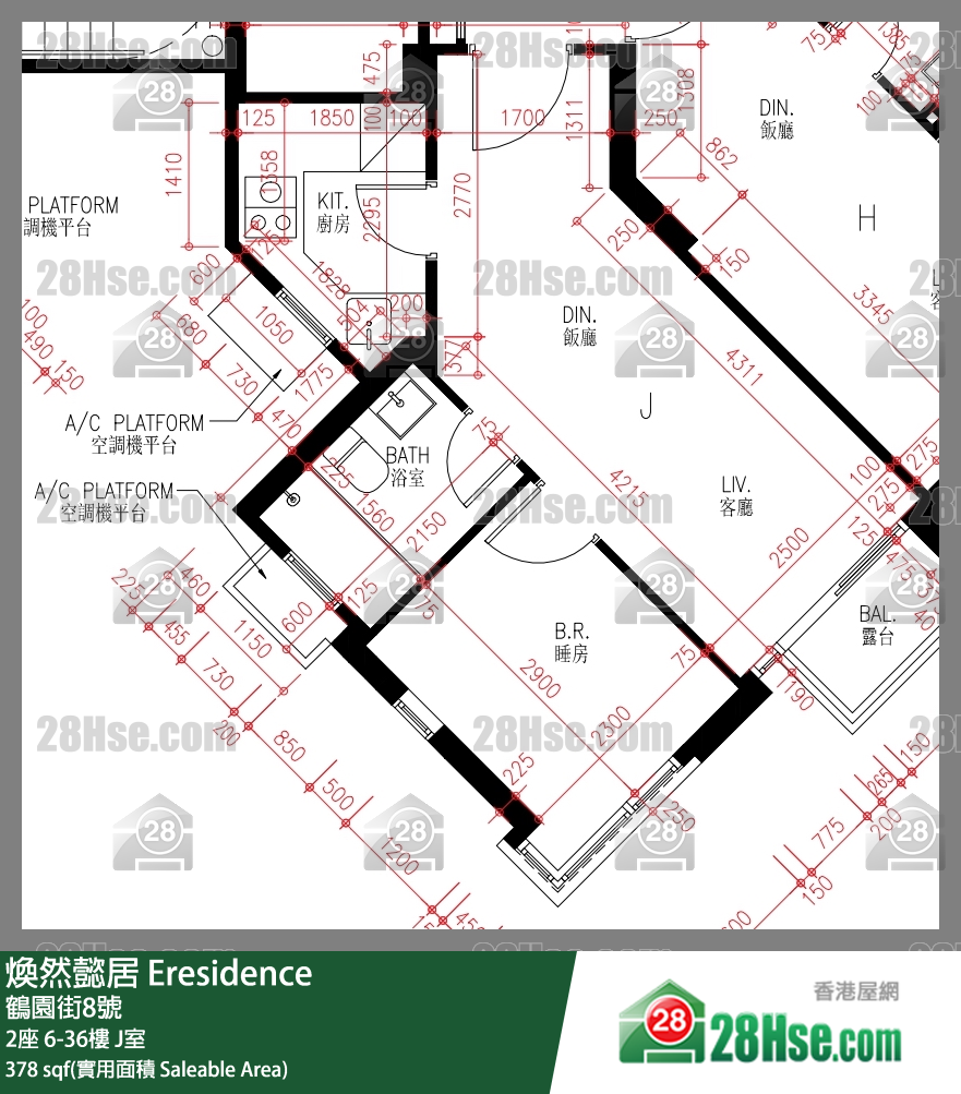 煥然懿居 2座 11樓 J室 平面圖