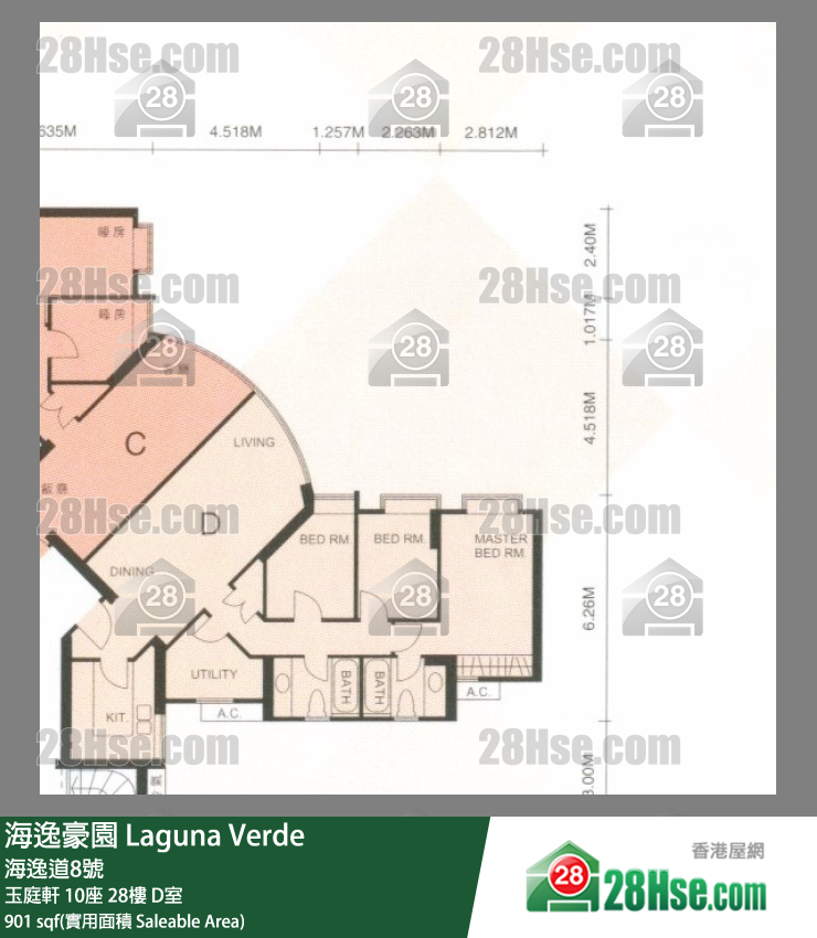 海逸豪园 玉庭轩10座28楼 D室 平面图