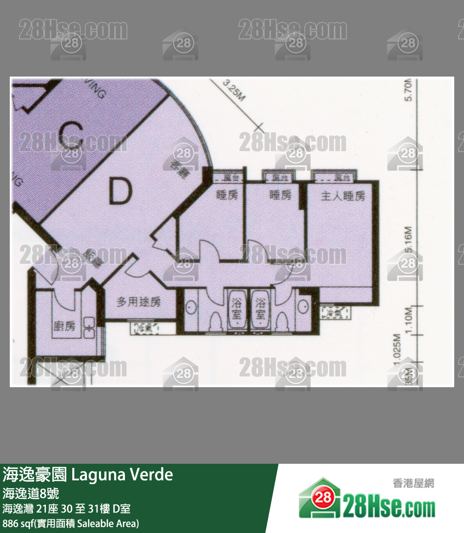 海逸豪園 海逸灣21座31樓 D室 平面圖