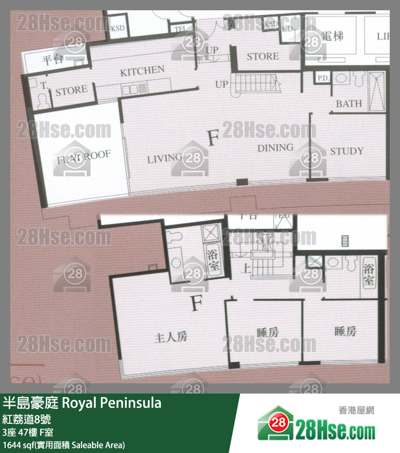 半島豪庭 3座47樓 F室 平面圖