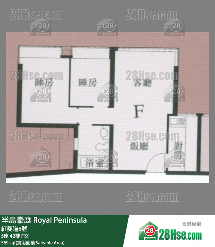 半島豪庭 5座42樓 F室 平面圖