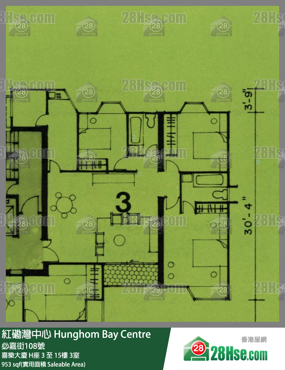 紅磡灣中心 喜樂大廈 H座15樓 3室 平面圖