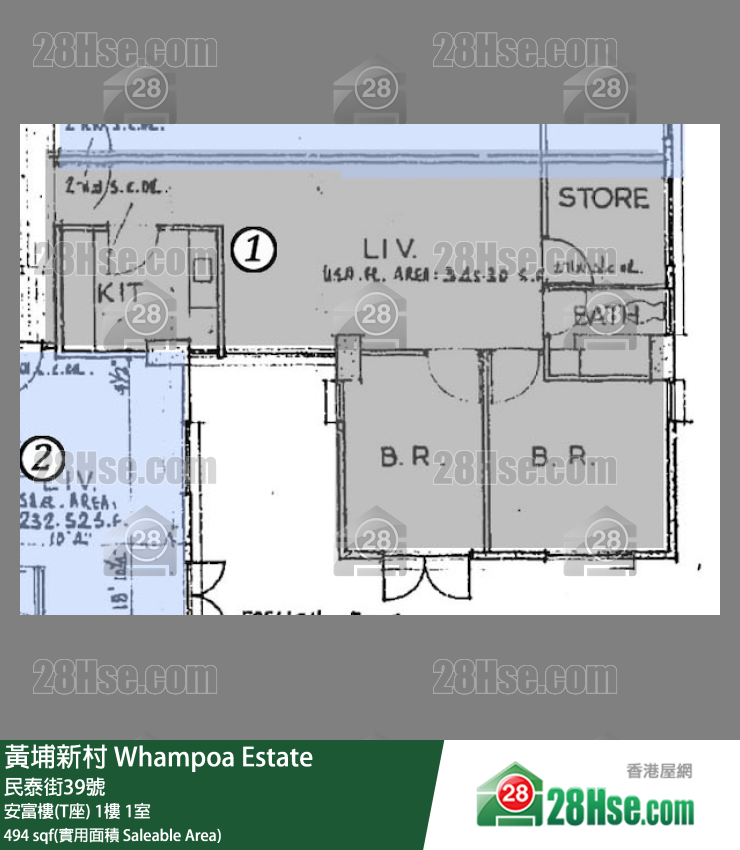 黄埔新村 安富楼(T座)1楼 1室 平面图